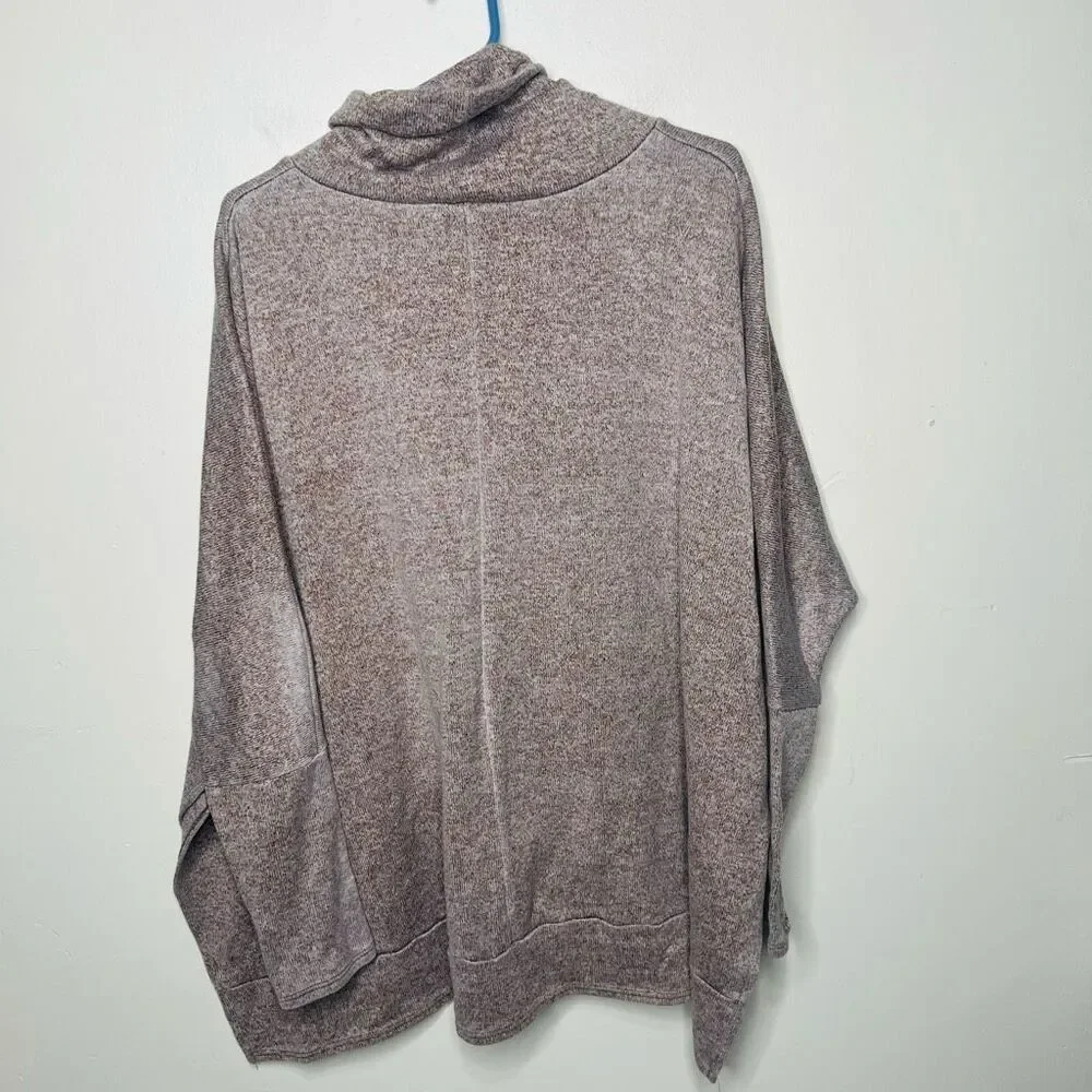 Zenana Brown Cream Cowl Neck Longsleeve Shirt Flowy Comfortable Athleisure Sz 2X